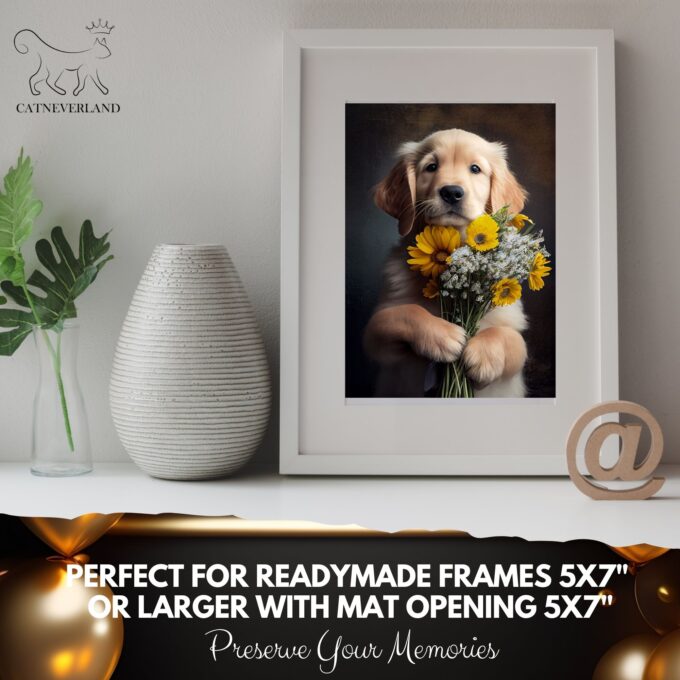 Unique Greeting Card Golden Retriever with Bunch of Flowers