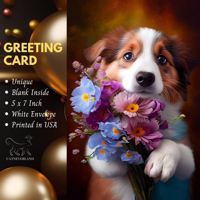 Cute Doggie with Flowers All Occasions Greeting Card