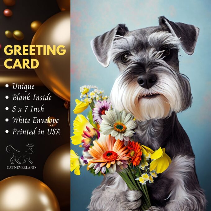 Schnauzer with Flowers All Occasions Greeting Card