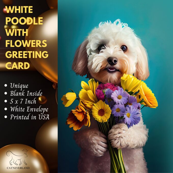 White Poodle with Flowers All Occasions Greeting Card