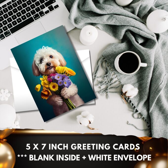 White Poodle with Flowers All Occasions Greeting Card