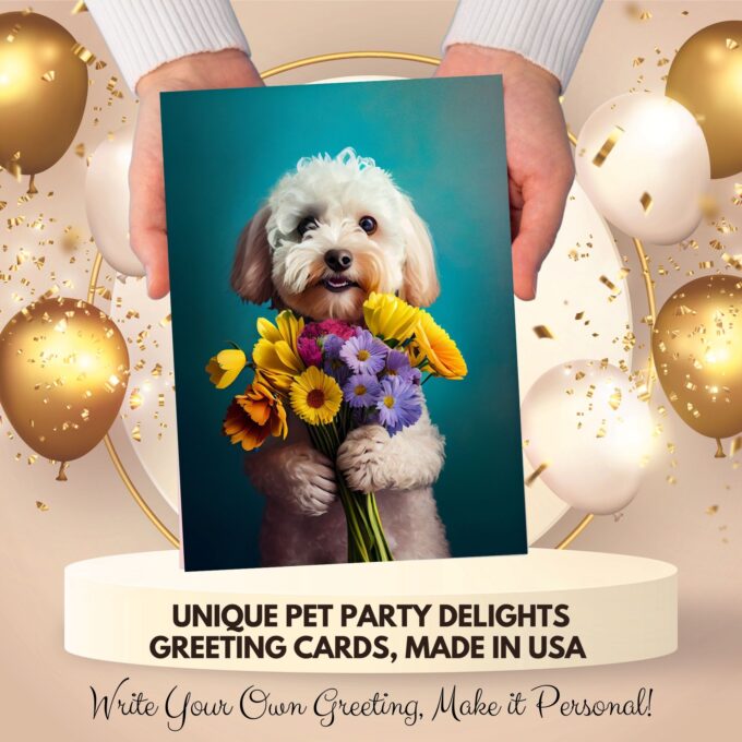 White Poodle with Flowers All Occasions Greeting Card