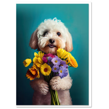 White Poodle with Flowers All Occasions Greeting Card