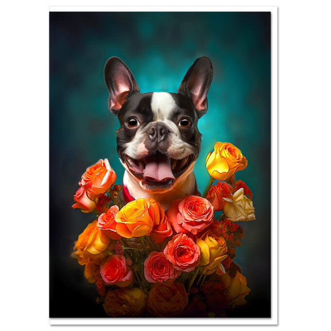 Boston Terrier with Flowers All Occasions Greeting Card