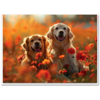 Golden Retrievers in Flower Garden All Occasions Greeting Card